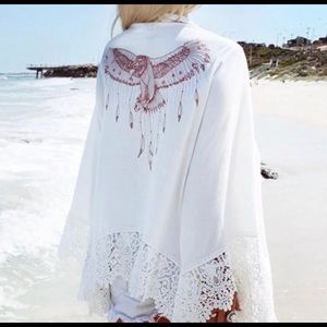 Sheer eagle crochet beach cover up white